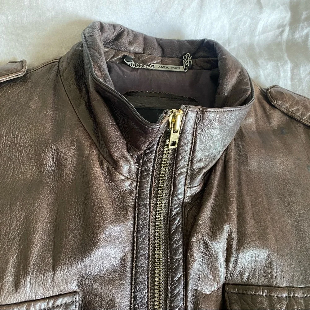 Zara Man Genuine Leather Jacket Mens Size L - Picture 6 of 11